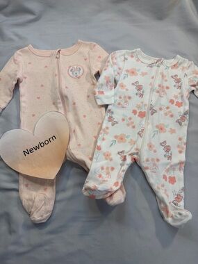 Disney Baby Pink Floral Zip Footed One-Piece Set